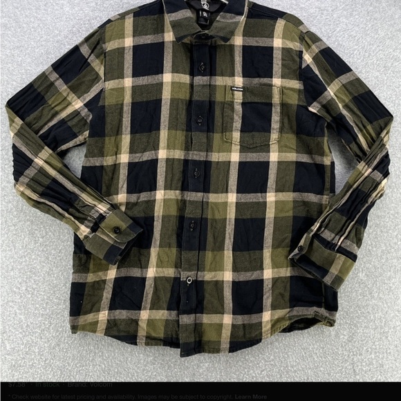 Volcom Other - Volcom Olive, Black & Tan Plaid Button-Down Shirt